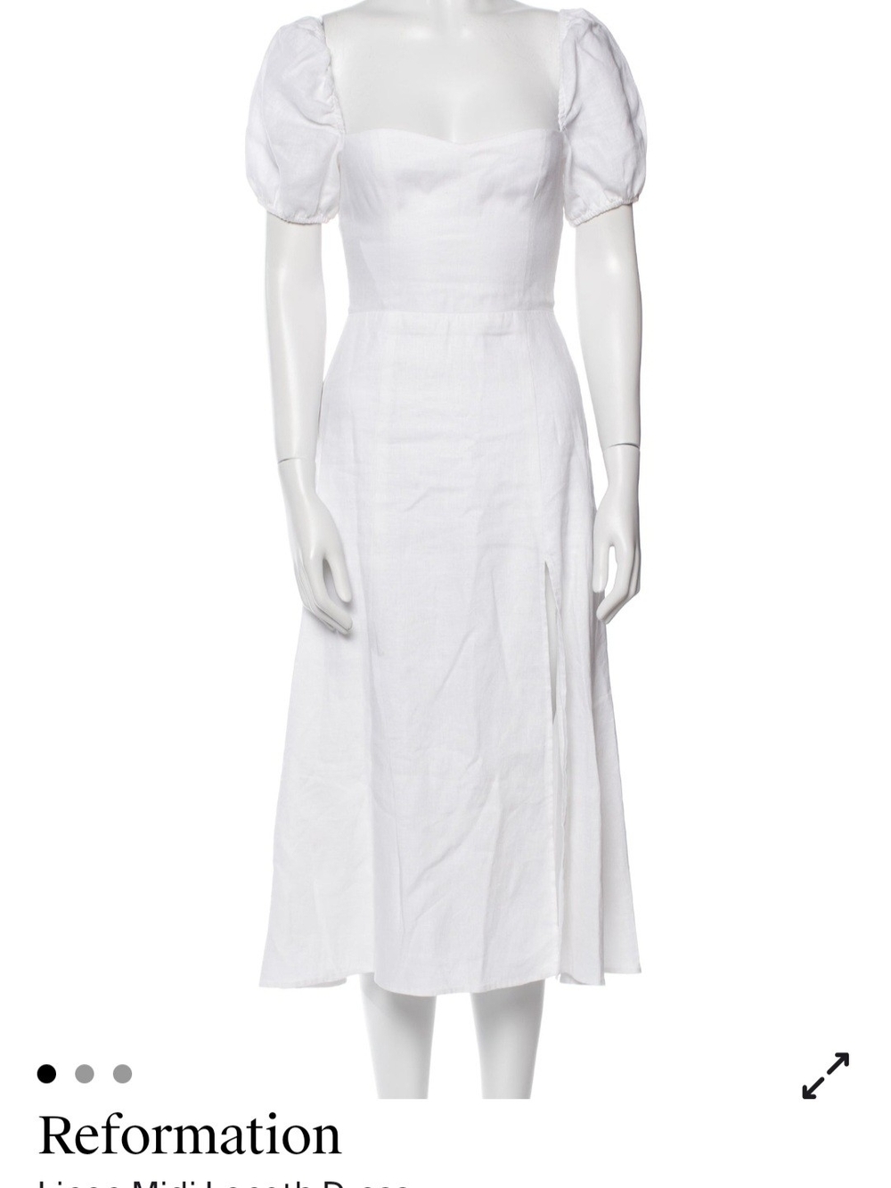 Reformation White Sweetheart Puff-Sleeve Midi Dress